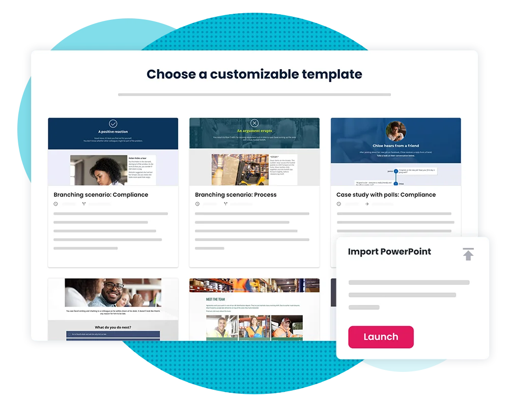 Choose a template to start a course from or import a PowerPoint